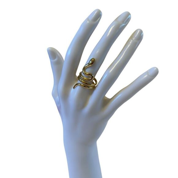 Yellow Gold Tone Serpentine Open Ring. - Picture 3 of 6